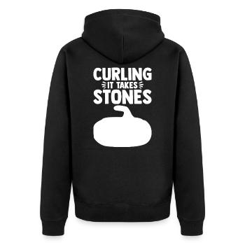 Curling it Takes Stones Curler Curling Stone - Unisex Premium Bio Zip Hoodie - Schwarz - Hinten - Nico (187cm)