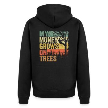 My Money Grows On Trees Funny Arborist Gift Tree - Unisex Premium Organic Zip Hoodie - black - Back - Nico (187cm)
