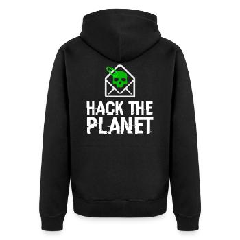 HACK DEN PLANETEN - Cybersecurity Hacker Hacking - Unisex Premium Bio Zip Hoodie - Schwarz - Hinten - Nico (187cm)