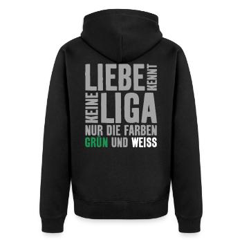 LIEBE KENNT KEINE LIGA ABSTIEG BREMEN - Unisex Premium Bio Zip Hoodie - Schwarz - Hinten - Nico (187cm)