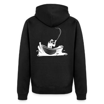 Angler - Fisherman - Boot - Fishing - Unisex Premium Bio Zip Hoodie - Schwarz - Hinten - Nico (187cm)