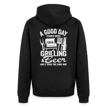 Grillen & Bier Herren Lustiges Griller - Unisex Premium Bio Zip Hoodie - Schwarz - Hinten - Nico (187cm)