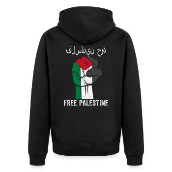 Free Palestine Support Free Palestine Flag - Unisex Premium Organic Zip Hoodie - black - Back - Nico (187cm)