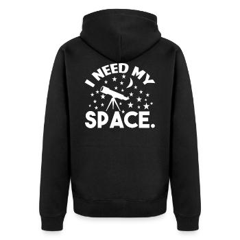 Astronom I Need My Space - Unisex Premium Bio Zip Hoodie - Schwarz - Hinten - Nico (187cm)