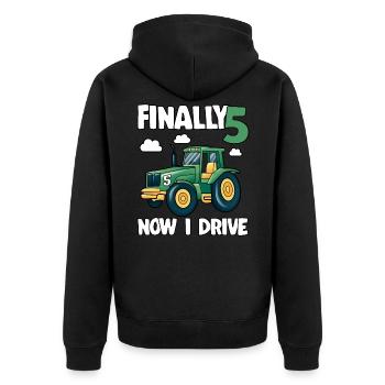 Tracteur Enfin 5 anniversaire cadeau jeune Drôle - Veste à capuche bio Premium Unisexe - noir - Dos - Nico (187cm)