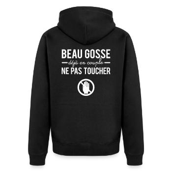 Beau gosse déjà en couple ne pas toucher humour - Veste à capuche bio Premium Unisexe - noir - Dos - Nico (187cm)
