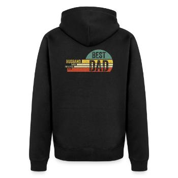 Husband Daddy Protector Hero Best Dad Vatertag - Unisex Premium Bio Zip Hoodie - Schwarz - Hinten - Nico (187cm)