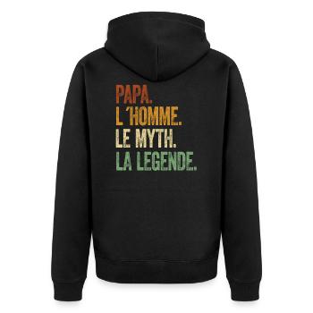 Papa L'Homme Le Mythe La Légende Père-fect Rétro - Unisex Premium Bio Zip Hoodie - Schwarz - Hinten - Nico (187cm)