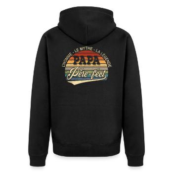Papa L'Homme Le Mythe La Légende Père-fect Rétro - Unisex Premium Bio Zip Hoodie - Schwarz - Hinten - Nico (187cm)