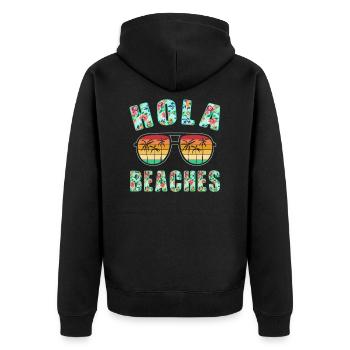 Hola Beaches Top Retro Summer Beach Sunglasses - Unisex Premium Organic Zip Hoodie - black - Back - Nico (187cm)