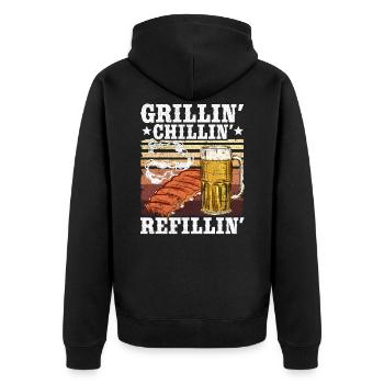 Grillen Chillen Bier Griller Geschenk Herren - Unisex Premium Bio Zip Hoodie - Schwarz - Hinten - Nico (187cm)