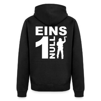 Polizei - Eins 1 Null - Unisex Premium Bio Zip Hoodie - Schwarz - Hinten - Nico (187cm)