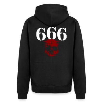666 Teufelsschädel - Unisex Premium Bio Zip Hoodie - Schwarz - Hinten - Nico (187cm)