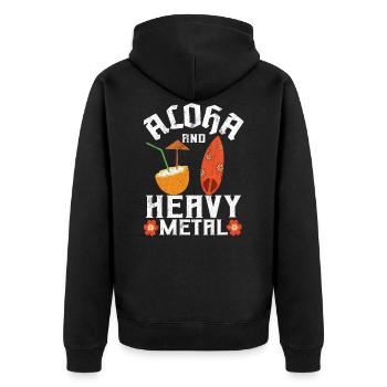 Hawaii Heavy Metal Aloha Retro Heavy Metal Rocker - Unisex Premium Bio Zip Hoodie - Schwarz - Hinten - Nico (187cm)