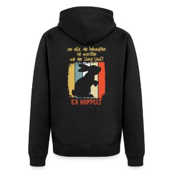 Der Hase hoppelt Sarkasmus Lustiger Spruch - Unisex Premium Bio Zip Hoodie - Schwarz - Hinten - Nico (187cm)