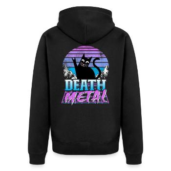 Death Metal Katze Retrowave Heavy Metal Synthwave - Unisex Premium Bio Zip Hoodie - Schwarz - Hinten - Nico (187cm)