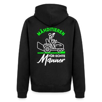Mähditieren für echte Männer Meditieren Gärtner - Unisex Premium Bio Zip Hoodie - Schwarz - Hinten - Nico (187cm)