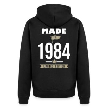 MADE IN 1984 Born in 1984 Anniversary - Unisex Premium Organic Zip Hoodie - black - Back - Nico (187cm)