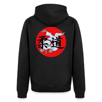 Judo Judoka Kampfsport Kampfkunst Japanische Kunst - Unisex Premium Bio Zip Hoodie - Schwarz - Hinten - Nico (187cm)
