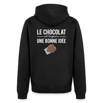 Le chocolat est toujours une bonne idée humour - Veste à capuche bio Premium Unisexe - noir - Dos - Nico (187cm)