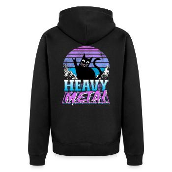 Death Metal Katze Retrowave Heavy Metal Synthwave - Unisex Premium Bio Zip Hoodie - Schwarz - Hinten - Nico (187cm)