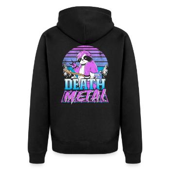 Retrowave Retro Faultier 90s Vintage Death Metal - Unisex Premium Bio Zip Hoodie - Schwarz - Hinten - Nico (187cm)