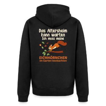 Eichhörnchen Liebhaber Spruch Altersheim - Unisex Premium Bio Zip Hoodie - Schwarz - Hinten - Nico (187cm)