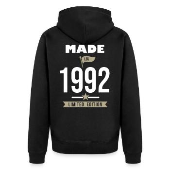 MADE IN 1992 born in 1992 birthday 29 years - Unisex Premium Organic Zip Hoodie - black - Back - Nico (187cm)