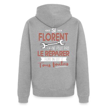 Si Florent ne peut pas le réparer on est foutus - Veste à capuche bio Premium Unisexe - gris chiné - Dos - Nico (187cm)