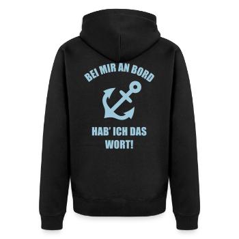 Bei Mir An Bord Hab’ Ich Das Wort! (Skipper) - Unisex Premium Bio Zip Hoodie - Schwarz - Hinten - Nico (187cm)