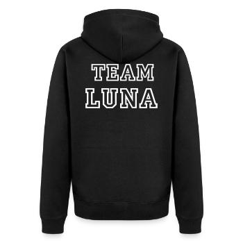 TEAM LUNA Nom du chien TeamTricot - Veste à capuche bio Premium Unisexe - noir - Dos - Nico (187cm)
