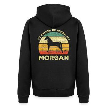 Lustig, ich würde lieber mein Morgan Horse reiten - Unisex Premium Bio Zip Hoodie - Schwarz - Hinten - Nico (187cm)