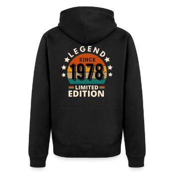LEGENDE 1978, JAHRGANG 1978 - Unisex Premium Bio Zip Hoodie - Schwarz - Hinten - Nico (187cm)