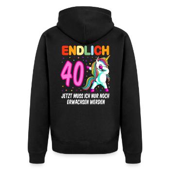 40. Geburtstag Einhorn 40 Jahre 40. Jubiläum Fun - Unisex Premium Bio Zip Hoodie - Schwarz - Hinten - Nico (187cm)