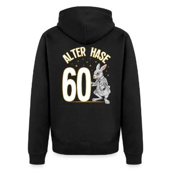 60 Geburtstag Geschenke lustig 60. Geburtstag Mann - Unisex Premium Bio Zip Hoodie - Schwarz - Hinten - Nico (187cm)