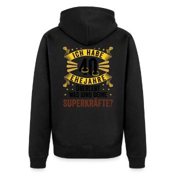 Hochzeitsgeschenke Partneroutfit 40. Hochzeitstag - Unisex Premium Bio Zip Hoodie - Schwarz - Hinten - Nico (187cm)