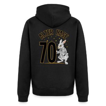 70 Geburtstag Geschenke lustig 70. Geburtstag Mann - Unisex Premium Bio Zip Hoodie - Schwarz - Hinten - Nico (187cm)
