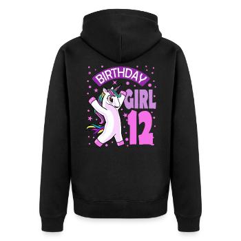 12. Geburtstag Mädchen Geschenk 12 Jahre - Unisex Premium Bio Zip Hoodie - Schwarz - Hinten - Nico (187cm)