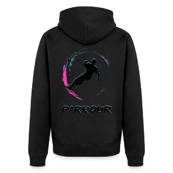 Parkour - Unisex Premium Bio Zip Hoodie - Schwarz - Hinten - Nico (187cm)