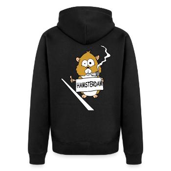 Hamsterdam - Unisex Premium Bio Zip Hoodie - Schwarz - Hinten - Nico (187cm)