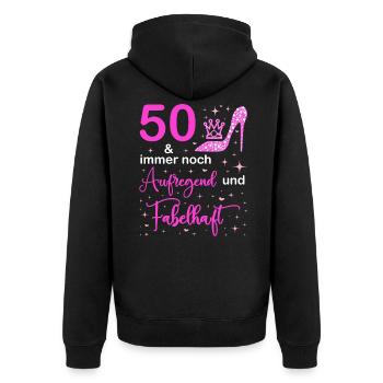 50 Geburtstag Frauen Geschenk 50 Jahre Geburtstag - Unisex Premium Bio Zip Hoodie - Schwarz - Hinten - Nico (187cm)