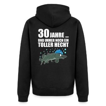 Anglergeschenk zum 30 Geburtstag 30 Ehrentag - Unisex Premium Bio Zip Hoodie - Schwarz - Hinten - Nico (187cm)