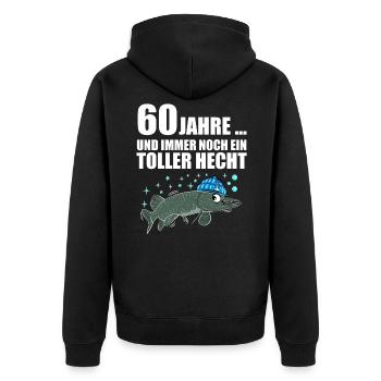 Anglergeschenk zum 60 Geburtstag 60 Ehrentag - Unisex Premium Bio Zip Hoodie - Schwarz - Hinten - Nico (187cm)