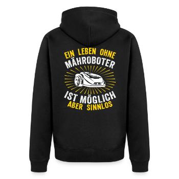 Hobbygärtner Rasenroboter Rasenmähroboter Humor - Unisex Premium Bio Zip Hoodie - Schwarz - Hinten - Nico (187cm)
