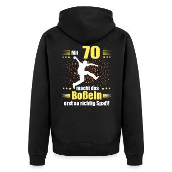 Boßeln Geschenk Boßler Bosseln Boßelsport 70 Jahre - Unisex Premium Bio Zip Hoodie - Schwarz - Hinten - Nico (187cm)