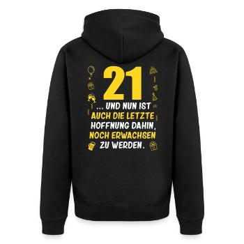 21. Geburtstag Mann 21.Ehrentag 21. Jubiläum Fun - Unisex Premium Bio Zip Hoodie - Schwarz - Hinten - Nico (187cm)