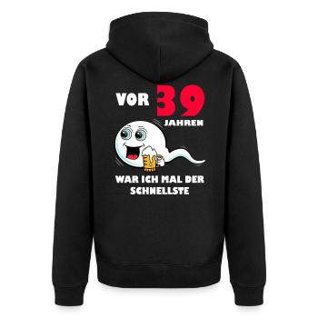 39. Geburtstag lustig 39.Ehrentag 39. Jubiläum - Unisex Premium Bio Zip Hoodie - Schwarz - Hinten - Nico (187cm)