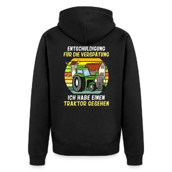 Entschuldigung das ich zu spät bin Traktor Kinder - Unisex Premium Bio Zip Hoodie - Schwarz - Hinten - Nico (187cm)