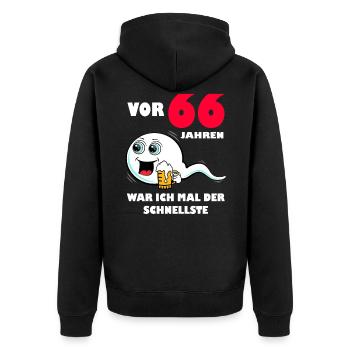66. Geburtstag lustig 66.Ehrentag 66. Jubiläum - Unisex Premium Bio Zip Hoodie - Schwarz - Hinten - Nico (187cm)