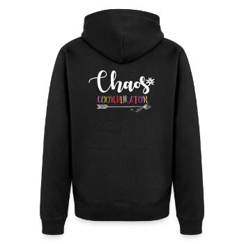 Chaos Koordinator Funny Manager Vorschullehrer - Unisex Premium Bio Zip Hoodie - Schwarz - Hinten - Nico (187cm)